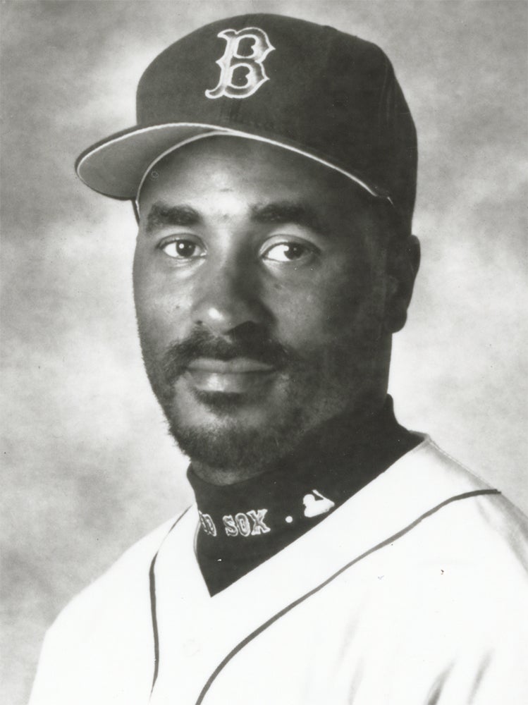 Head and shoulders portrait of Shane Mack in Red Sox uniform