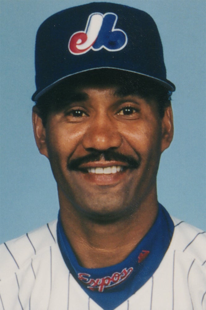 Head and shoulders portrait of Jerry Manuel in Expos uniform