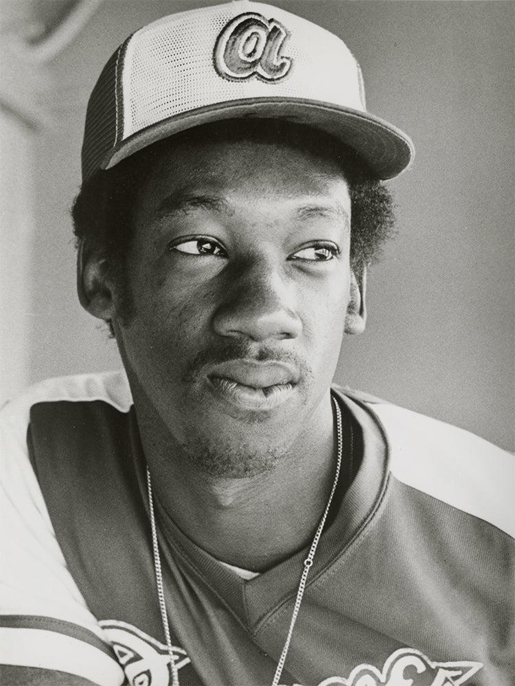 Head and shoulders portrait of Rowland Office in Braves uniform