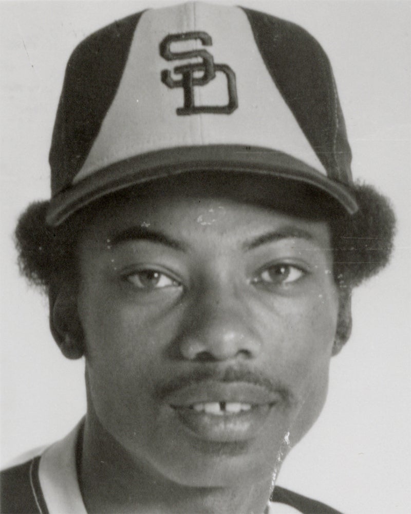 Head and shoulders portrait of Derrel Thomas in Padres uniform