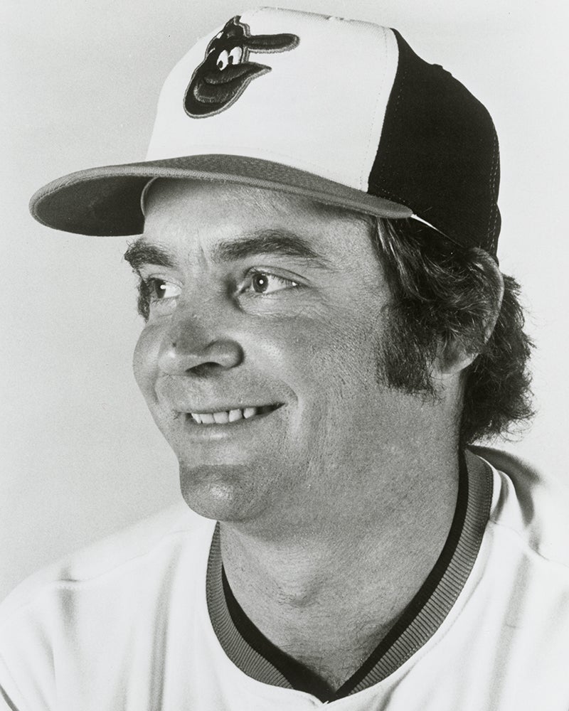Head and shoulders portrait of Jim Dwyer in Orioles uniform