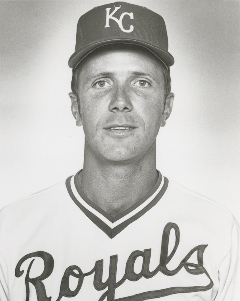 Head and shoulders portrait of Larry Gura in Royals uniform