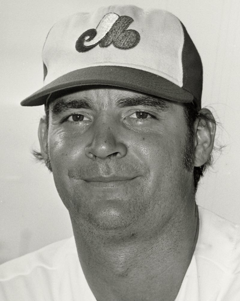 Head and shoulders portrait of Jim Dwyer in Expos uniform