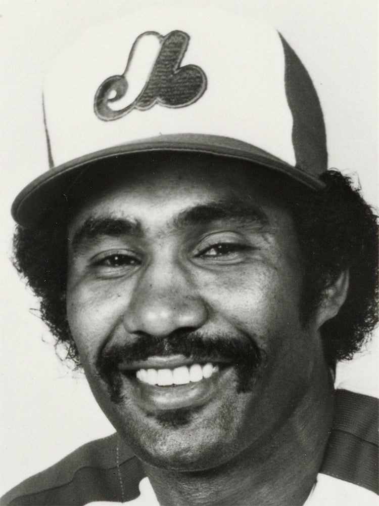 Head and shoulders portrait of Jerry Manuel in Expos uniform