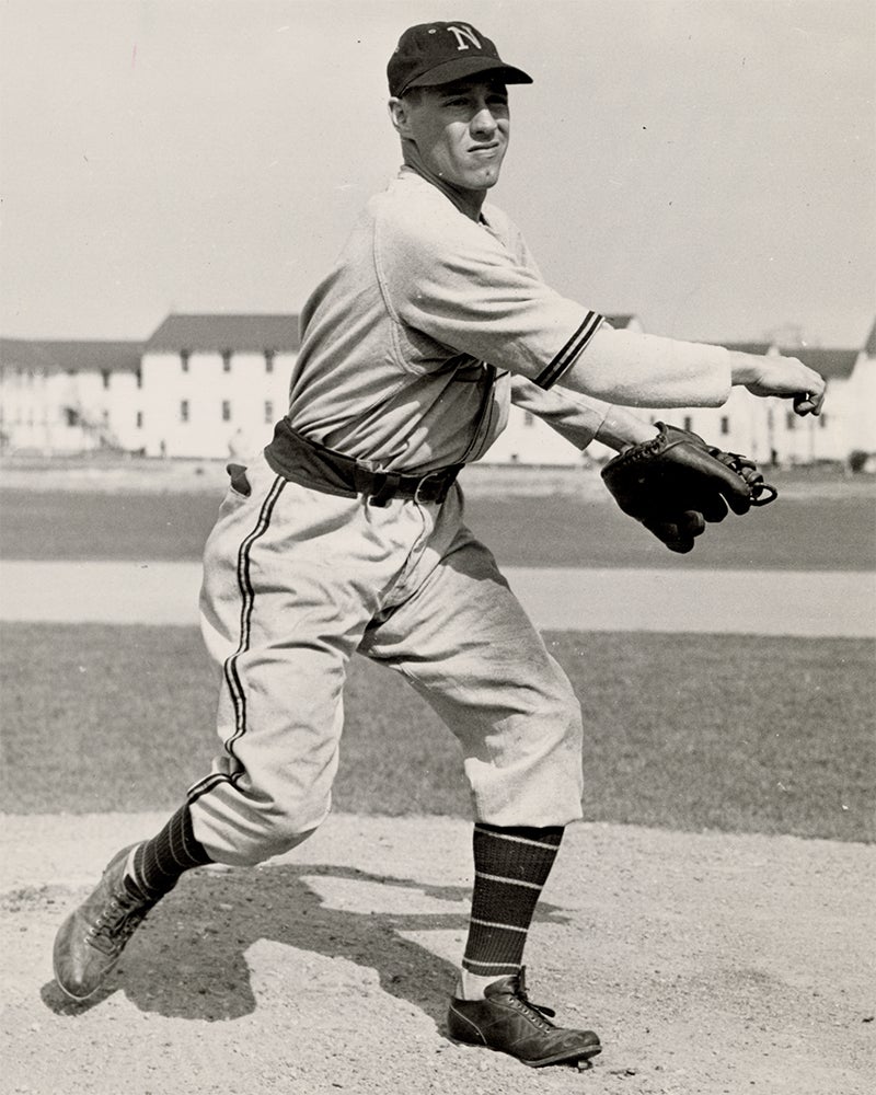 Bob Feller pitching in Navy uniform
