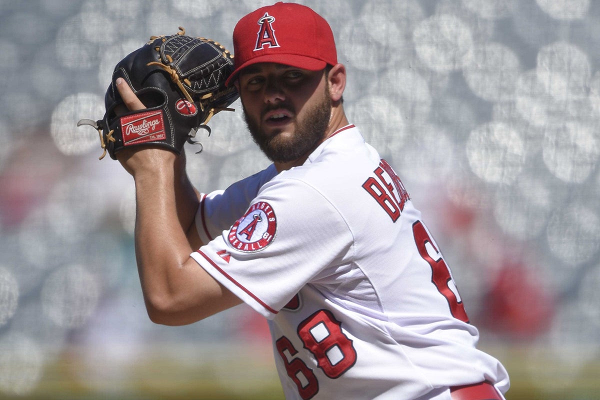 Cam Bedrosian pitches for Angels