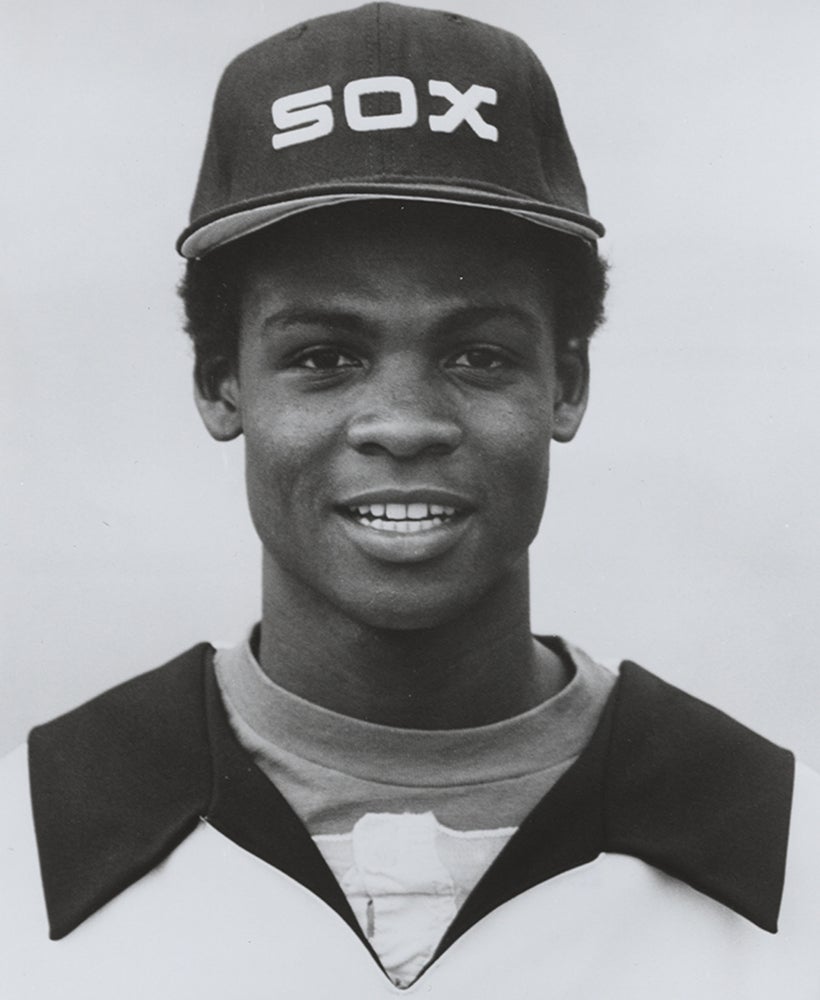 Thad Bosley head and shoulders portrait in White Sox uniform