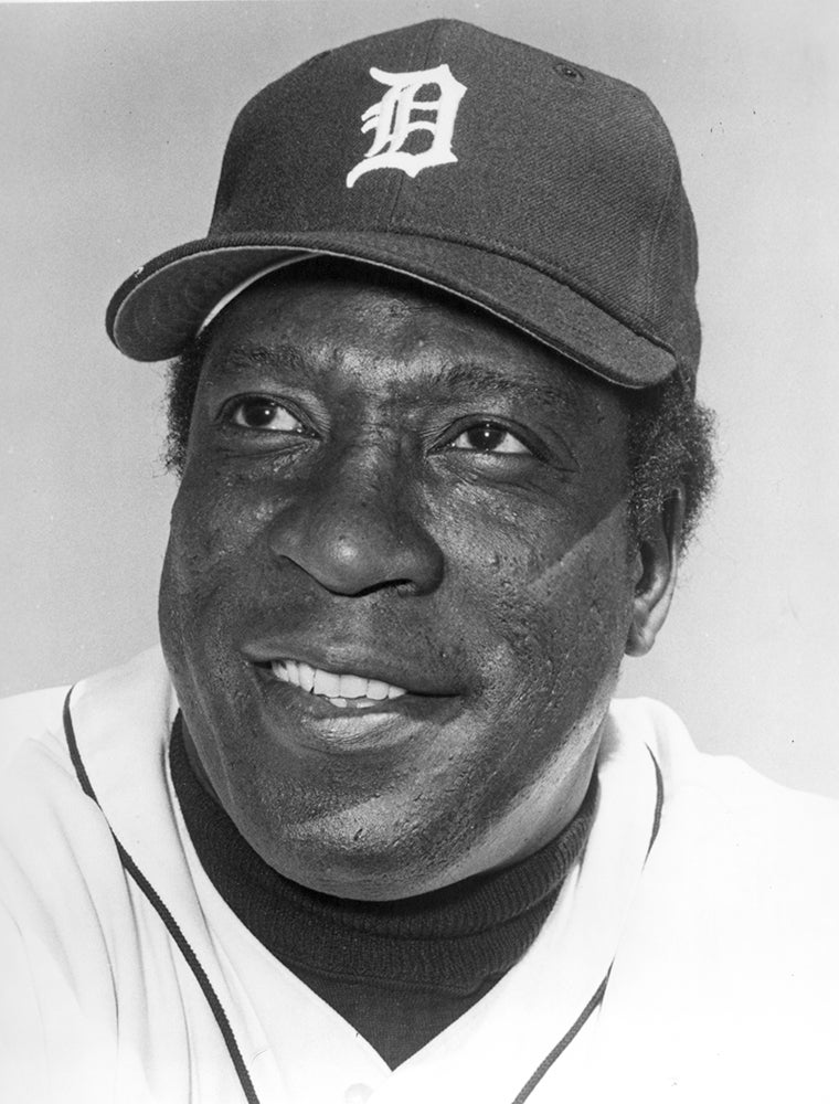 Black and white portrait of Gates Brown in Tigers uniform