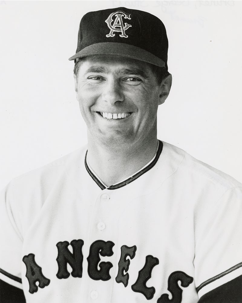 Head and shoulders portrait of George Brunet in Angels uniform