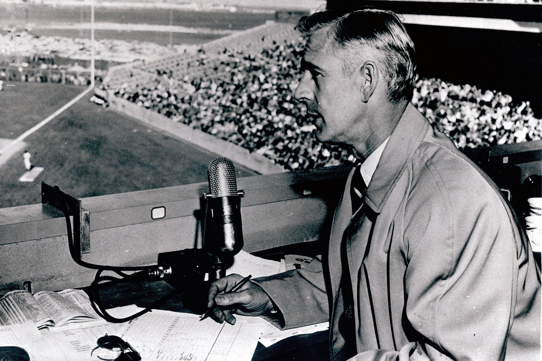 Jack Buck in press box
