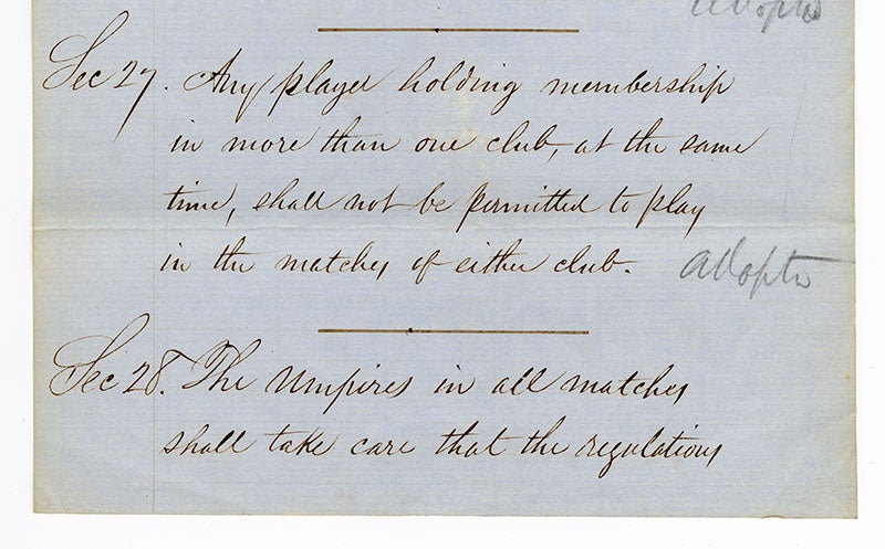 Laws of Base Ball page 11 sections 27 and 28