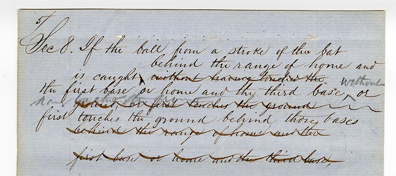 Laws of Base Ball page 5 section 8 strikethrough