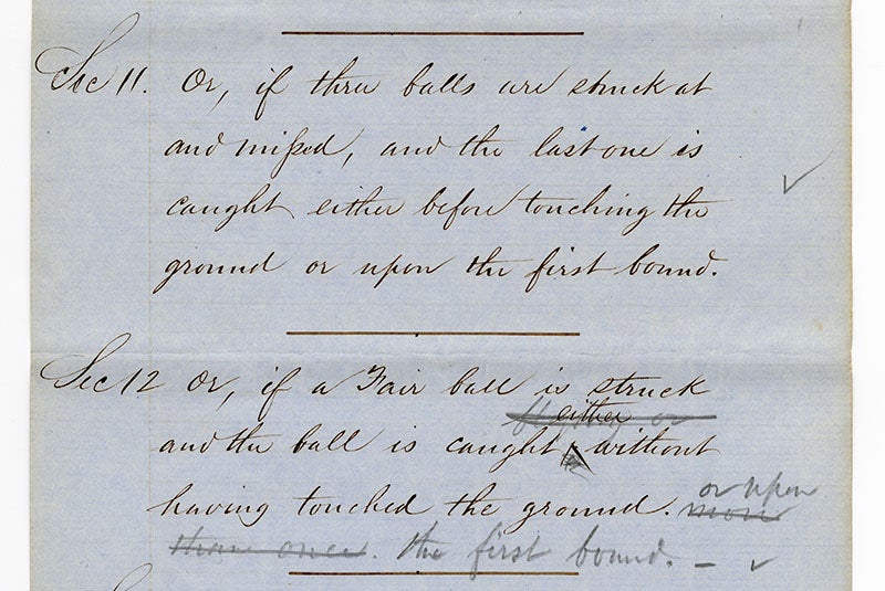 Laws of Base Ball page 6 sections 11 and 12