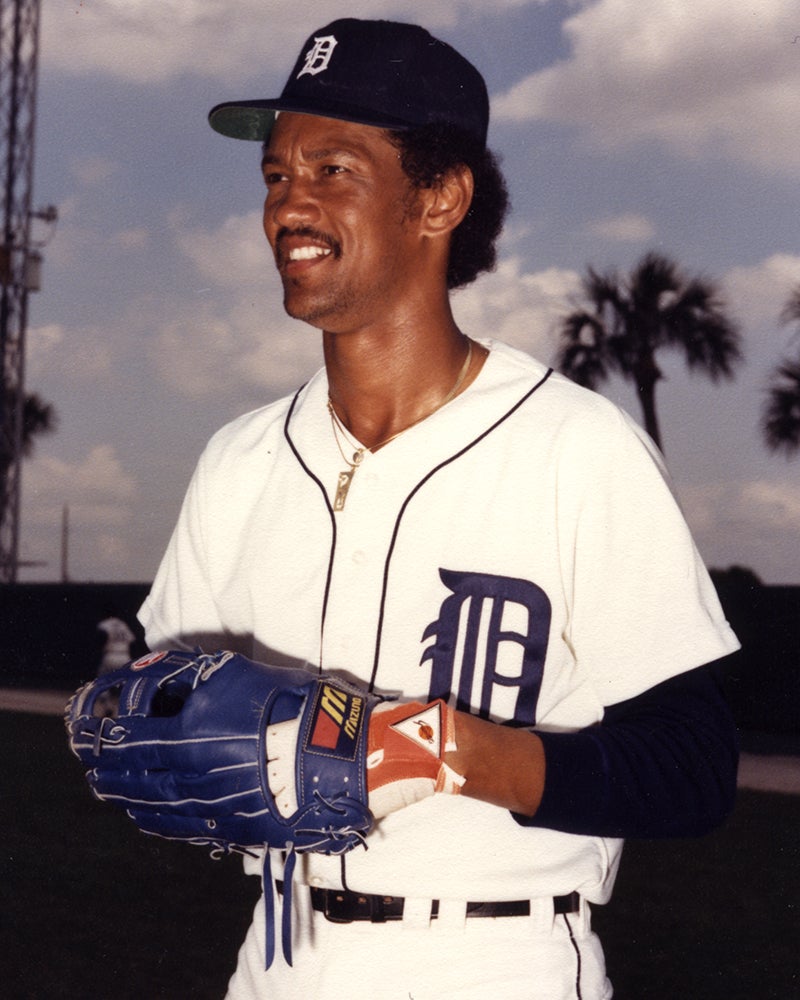 Head and shoulders portrait of Enos Cabell in Tigers uniform