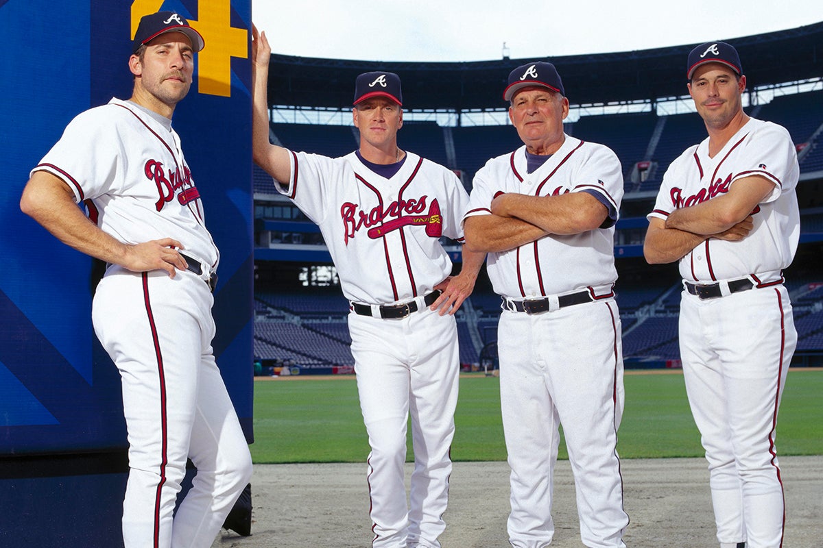 John Smoltz, Tom Glavine, Bobby Cox and Greg Maddux