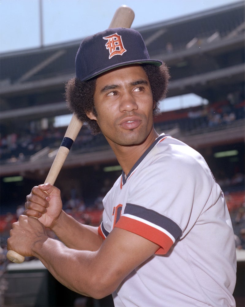 Batting portrait of Jerry Manuel in Detroit uniform