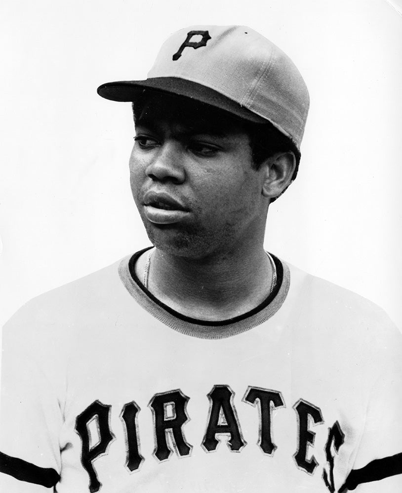 Head and shoulders portrait of Dock Ellis in Pirates uniform