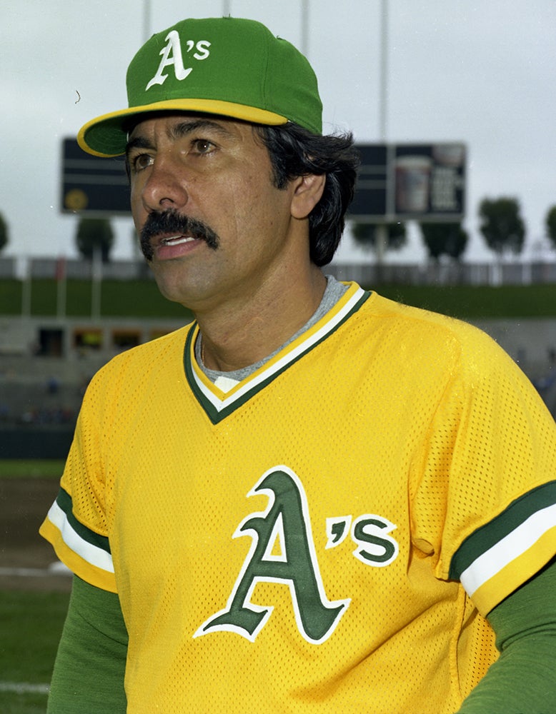 Head and shoulders portrait of Ed Figueroa in Athletics uniform