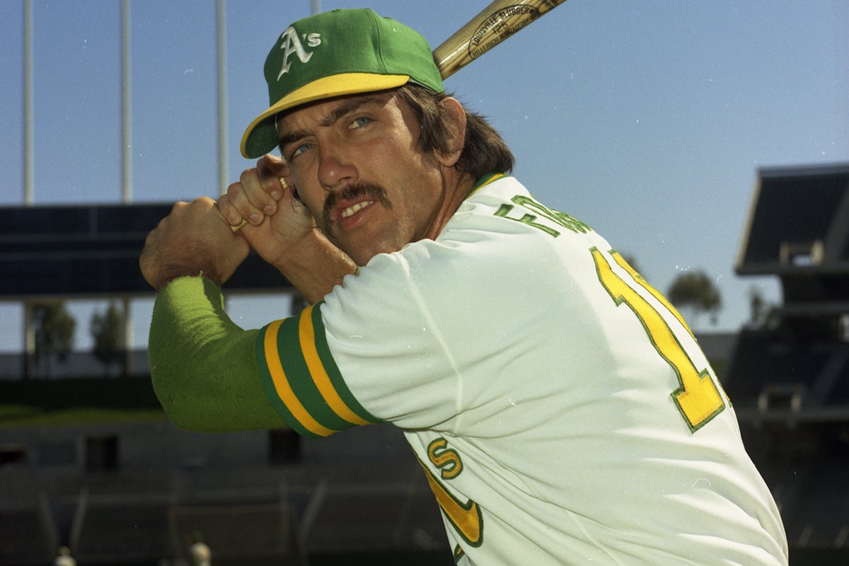 Batting portrait of Ray Fosse in Athletics uniform