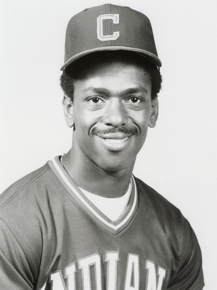 Head and shoulders portrait of Julio Franco in Cleveland uniform