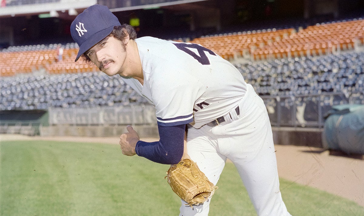 Ron Guidry portrait in pitching motion