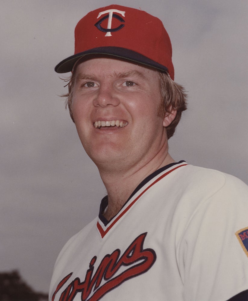Head and shoulders portrait of Dave Goltz in Twins uniform