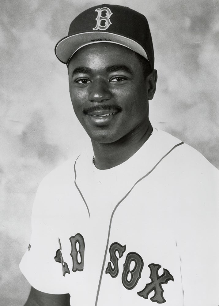 Black and white portrait of Tom Gordon in Red Sox uniform