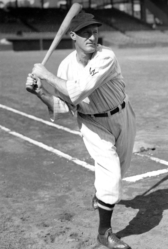 Batting portrait of Goose Goslin in Senators uniform