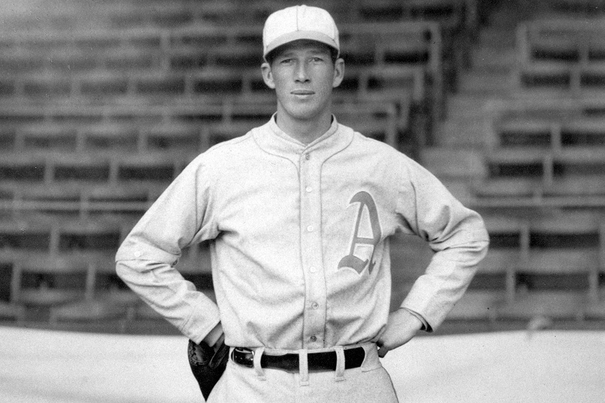 Posed portrait of Lefty Grove in Athletics uniform