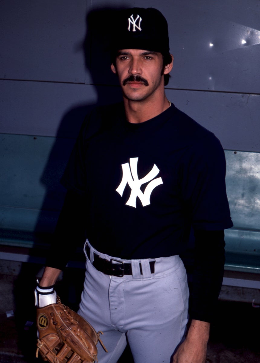 Ron Guidry in blue Yankees jersey