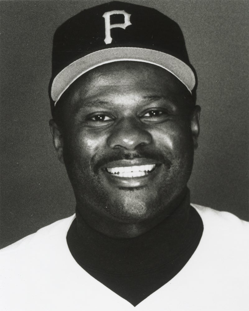 Head and shoulders portrait of Lloyd McClendon in Pirates uniform