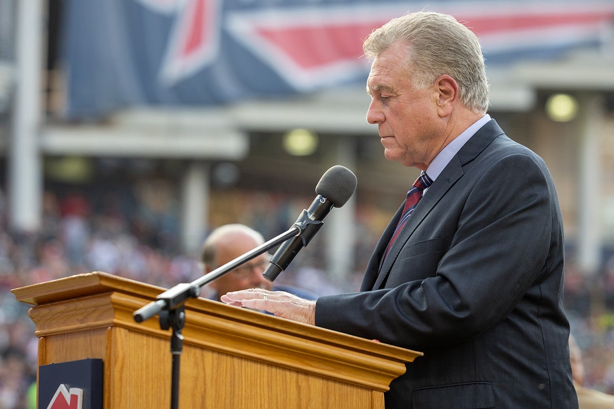 Tom Hamilton speaks at lectern