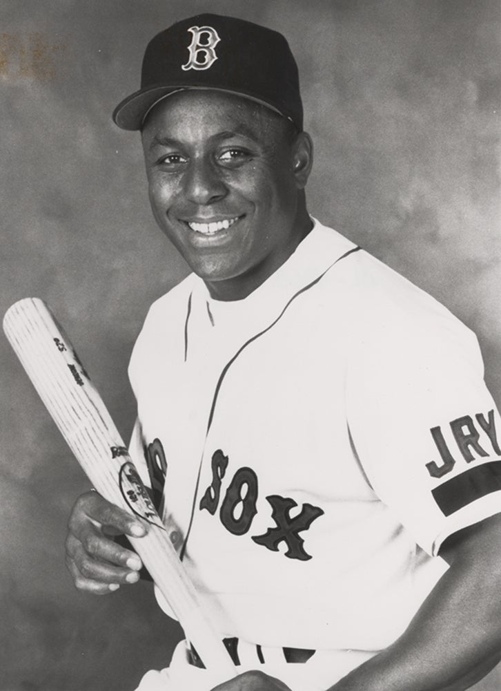 Portrait of Billy Hatcher in home Red Sox uniform