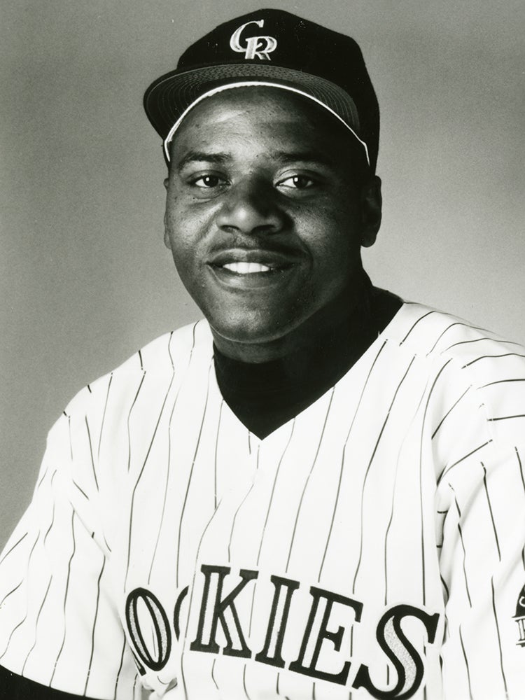 Head and shoulders portrait of Charlie Hayes in Rockies uniform