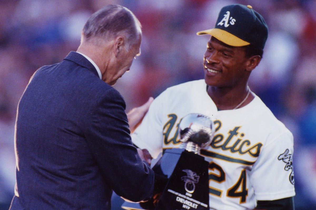 Rickey Henderson receives 1989 ALCS MVP Award