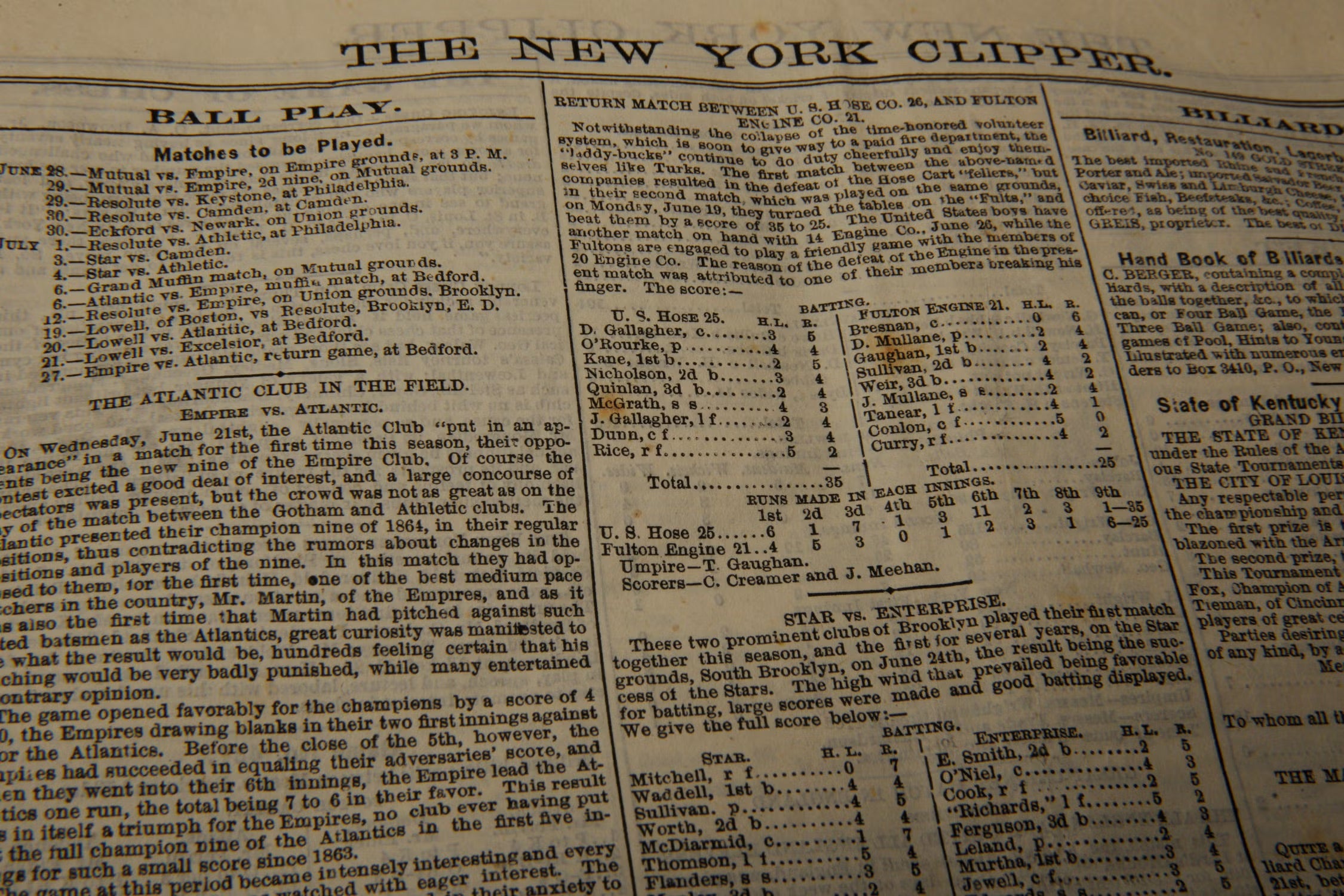 Selection of box scores in New York Clipper