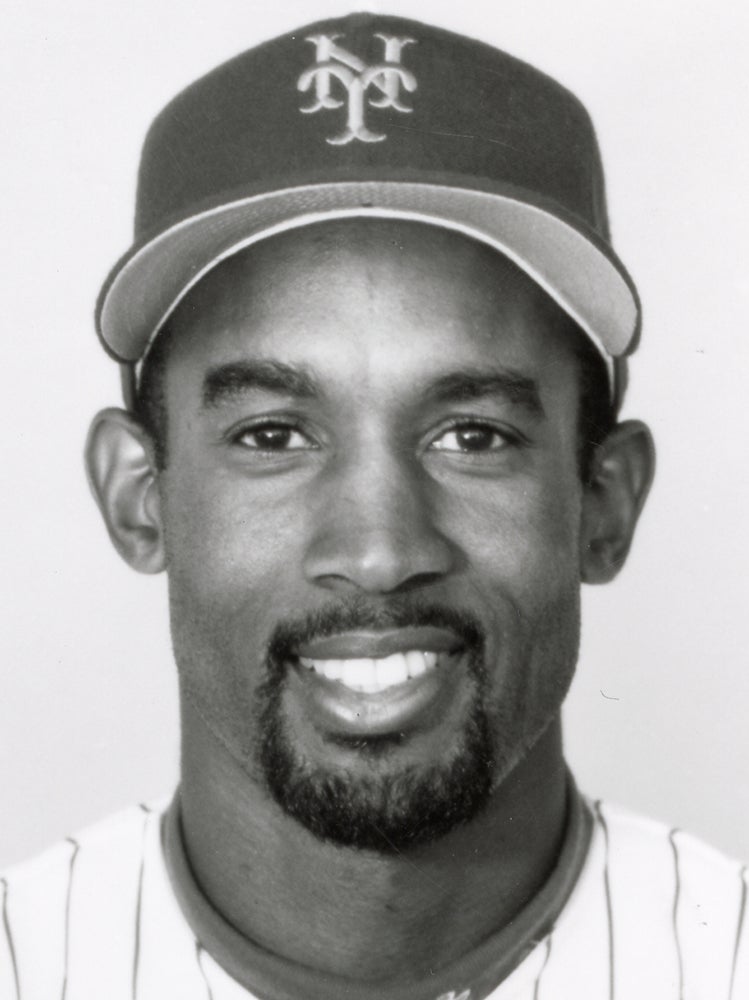 Head and shoulders portrait of Lance Johnson in Mets uniform