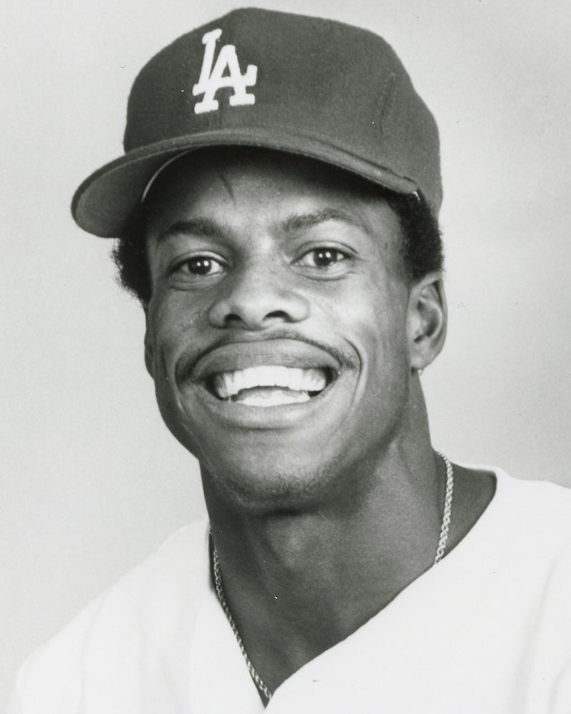 Head and shoulders portrait of Rudy Law in Dodgers uniform