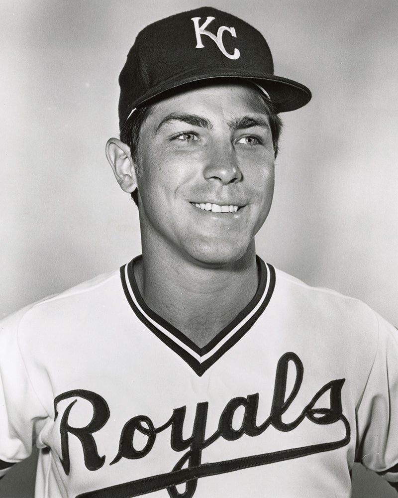 Head and shoulders portrait of Mark Littell in Royals uniform