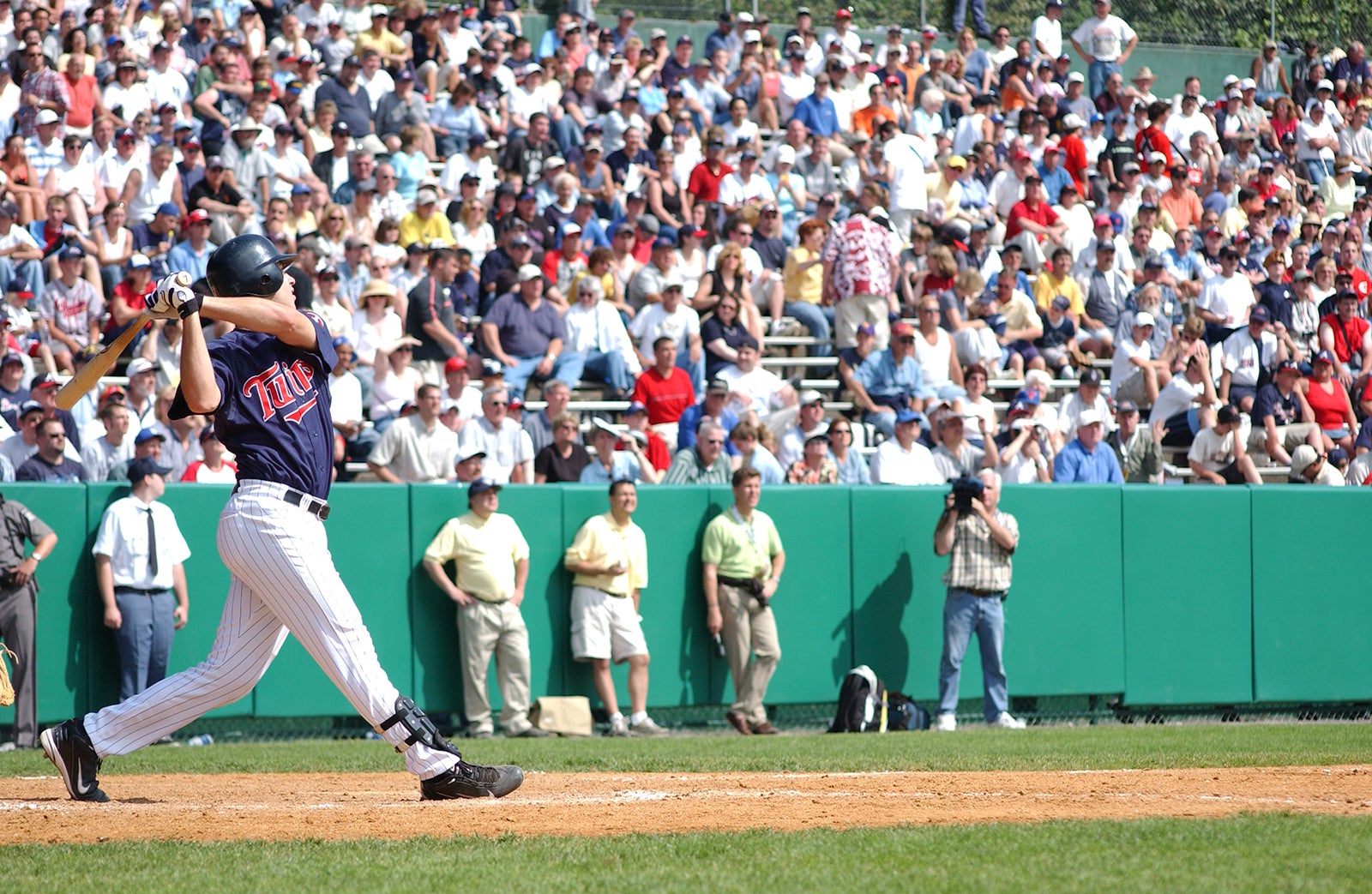 Joe Mauer in left-handed swing at 2004 Hall of Fame Game