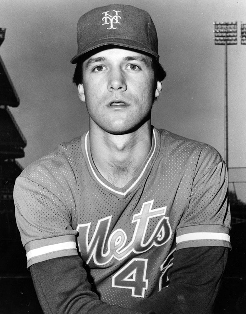 Head and shoulders portrait of Roger McDowell in Mets uniform
