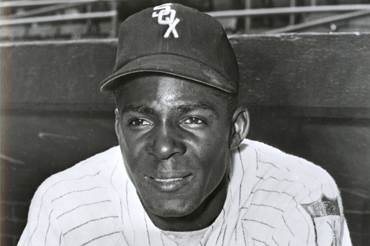 Portrait of Minnie Miñoso in White Sox cap