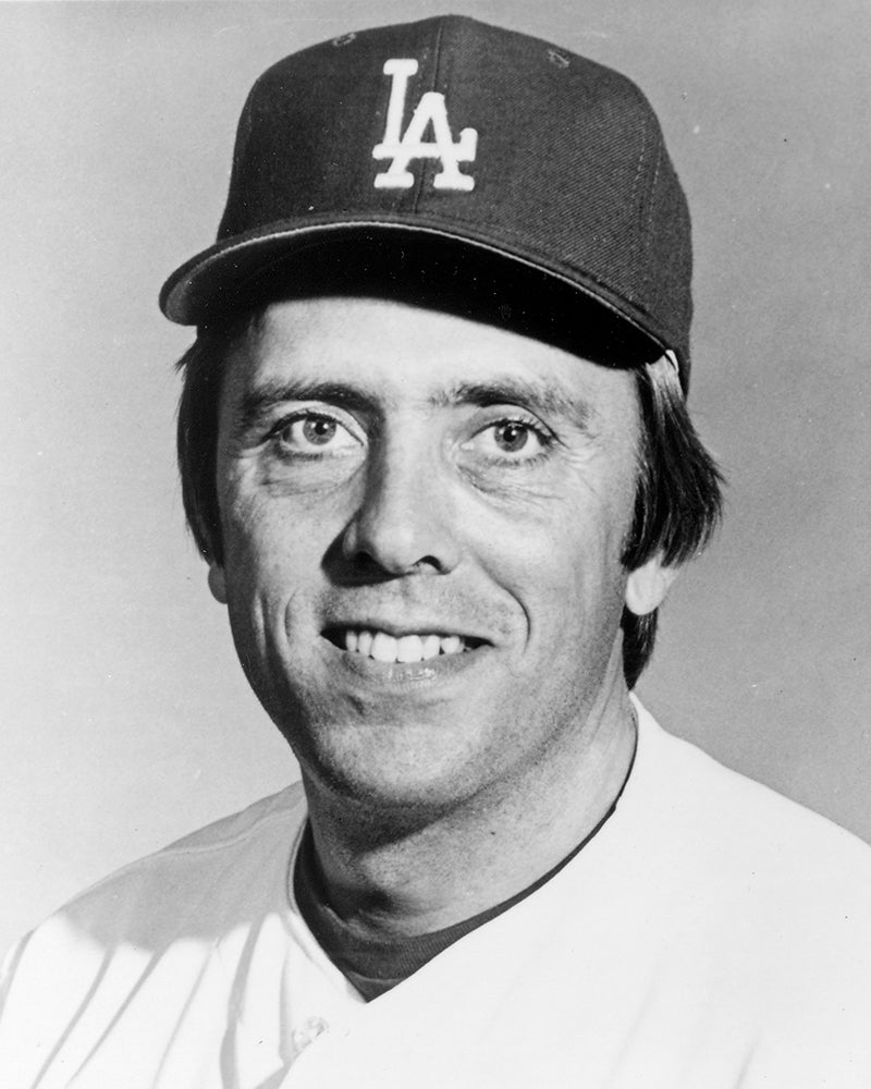 Head and shoulders portrait of Rick Monday in Dodgers uniform
