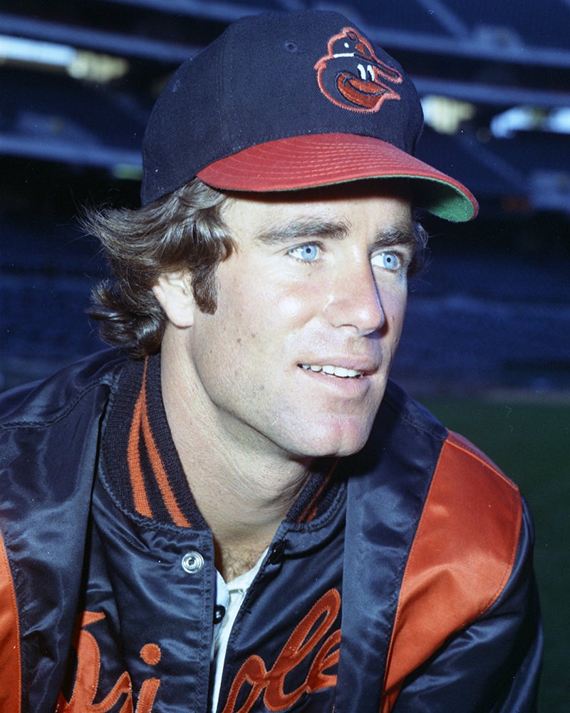 Head and shoulders portrait of Jim Palmer in Orioles uniform