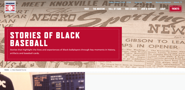 Image of Black Baseball Stories webpage