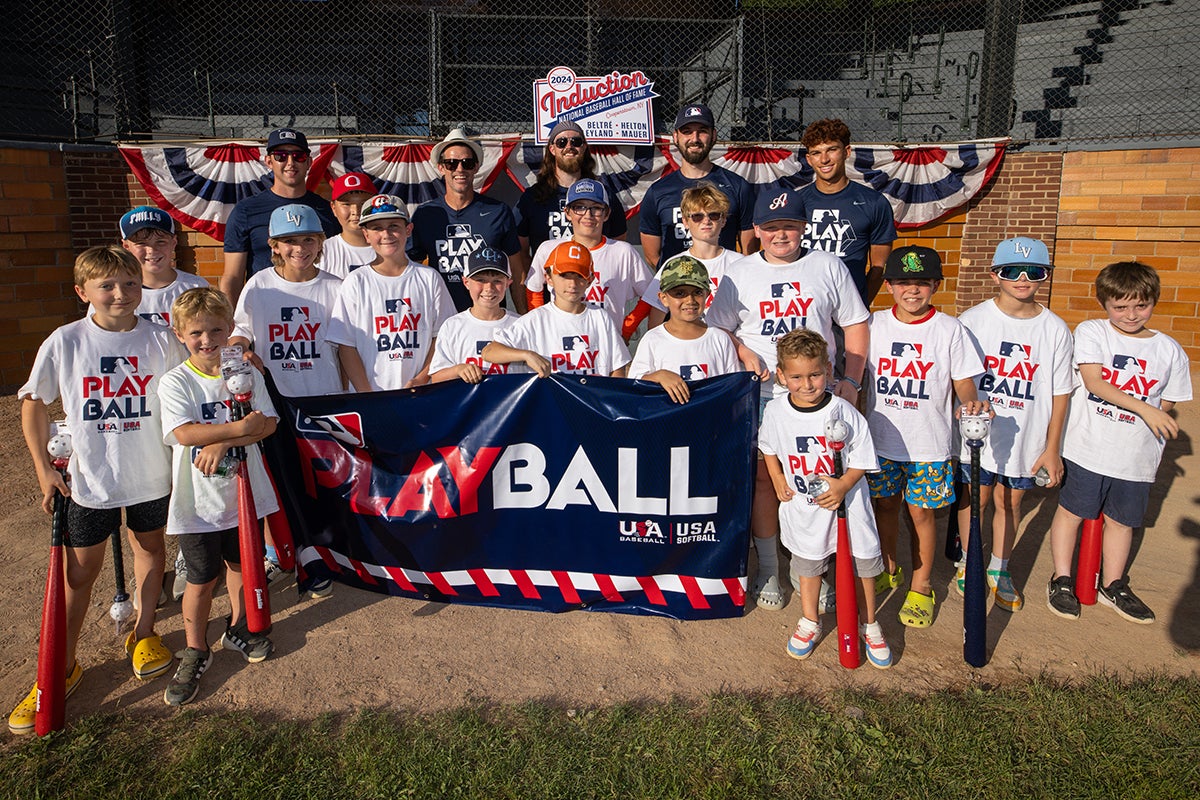 Youth baseball and softball players at Play Ball