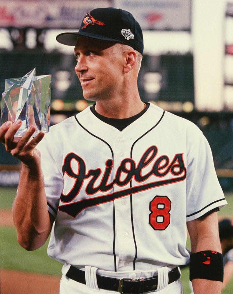 Cal Ripken Jr. holds 2001 All-Star Game MVP Award