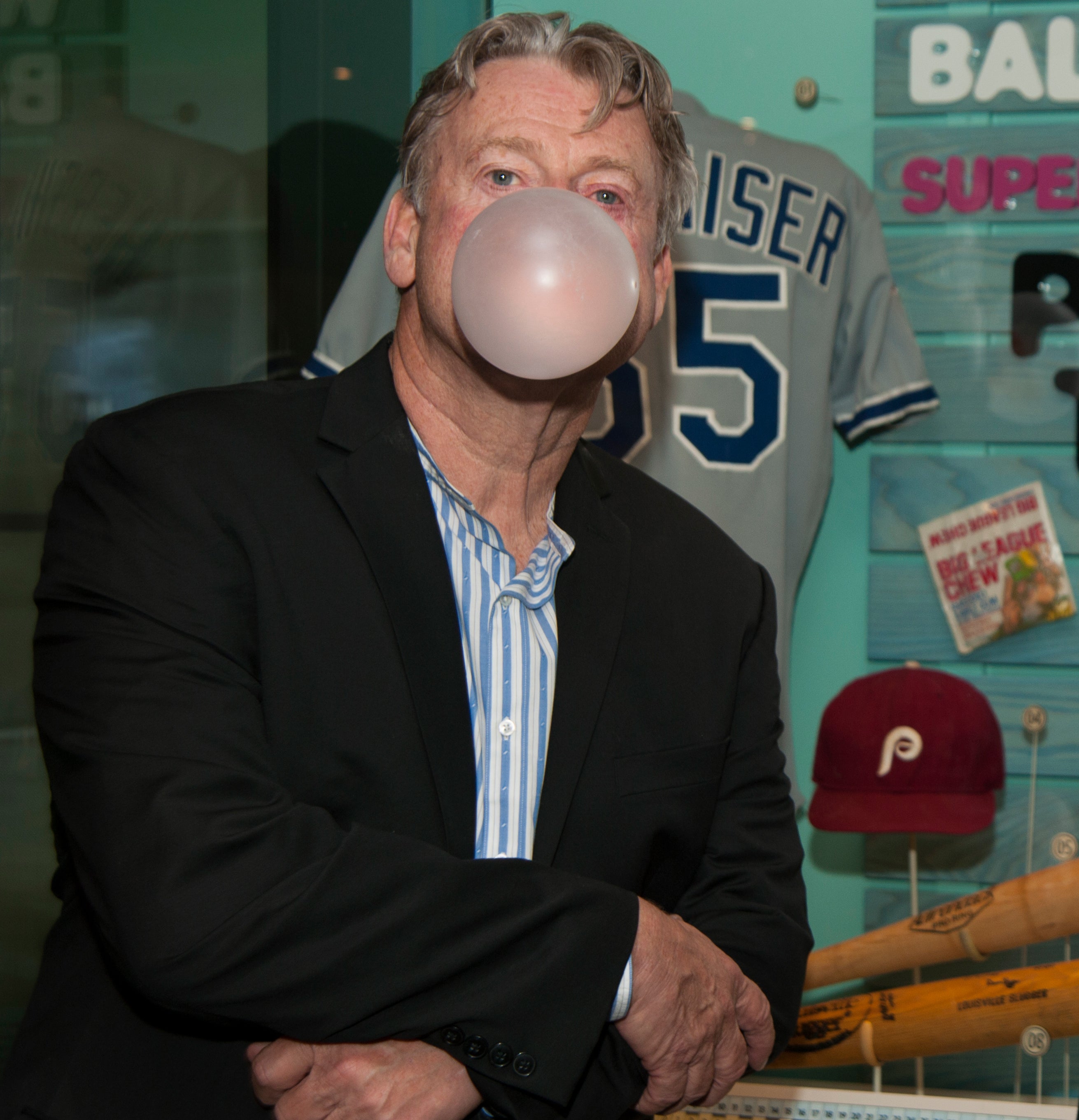 Rob Nelson blowing a bubble.
