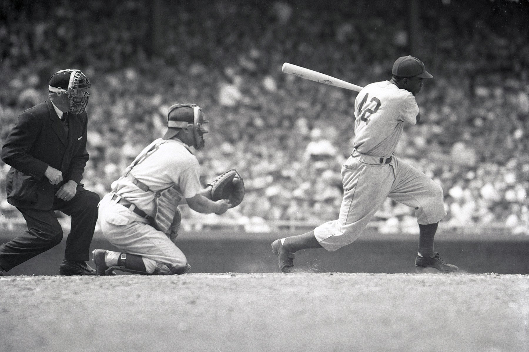 Jackie Robinson bats for Dodgers