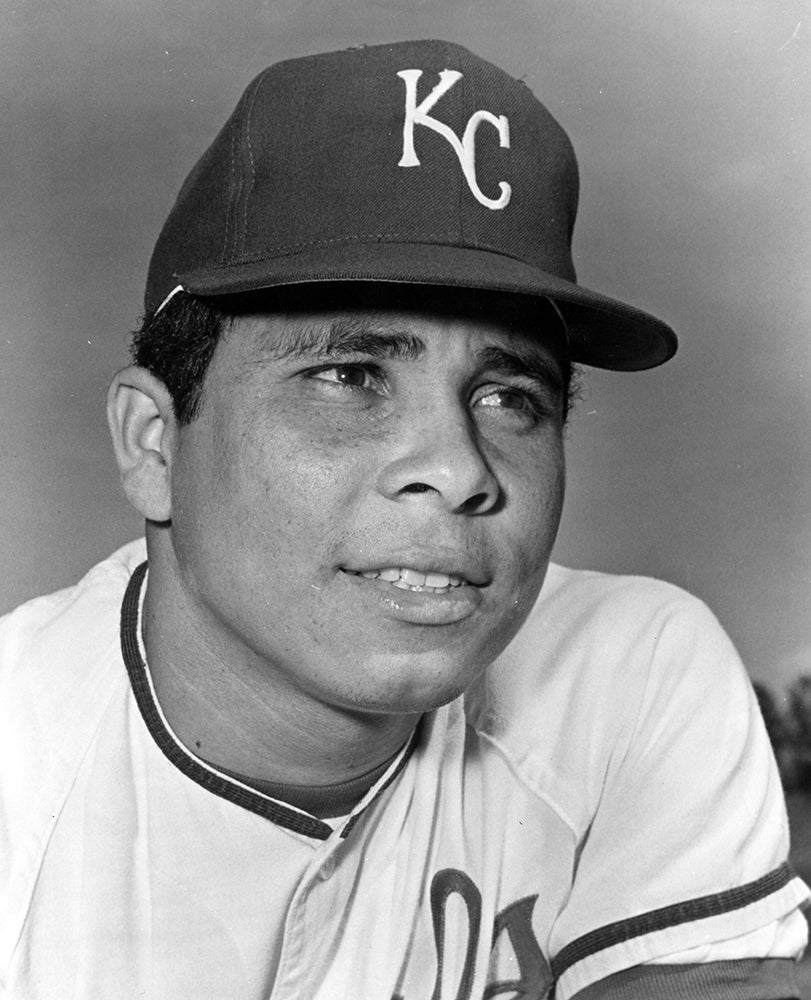 Head and shoulders portrait of Ellie Rodríguez in Royals uniform